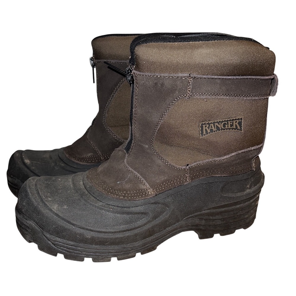 Ranger Mens Brown Suede Winter‎ Snow Boots Waterproof Rubber Shell Front Zip 11